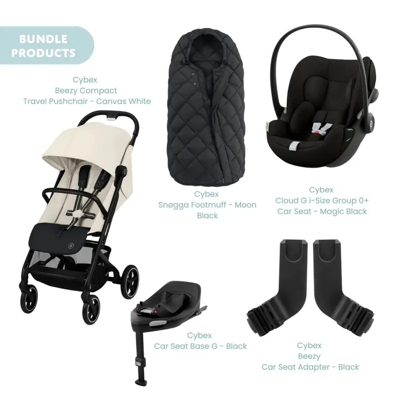 Cybex Beezy Compact Pushchair With Cloud G Car Seat & Base & Snøgga Footmuff Travel System Bundle - Canvas White 1
