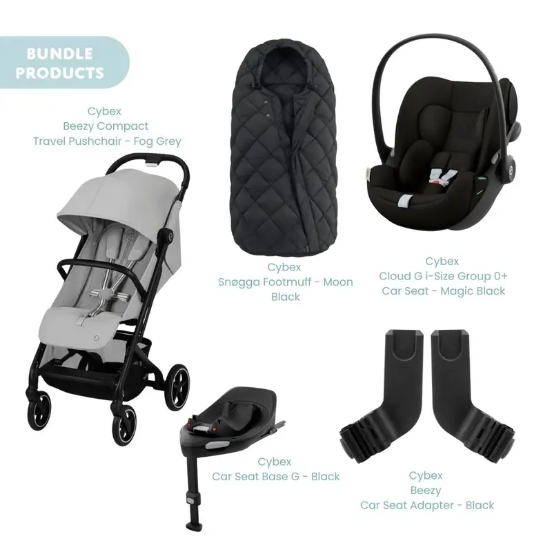 Cybex Beezy Compact Pushchair With Cloud G Car Seat & Base & Snøgga Footmuff Travel System Bundle - Fog Grey 1