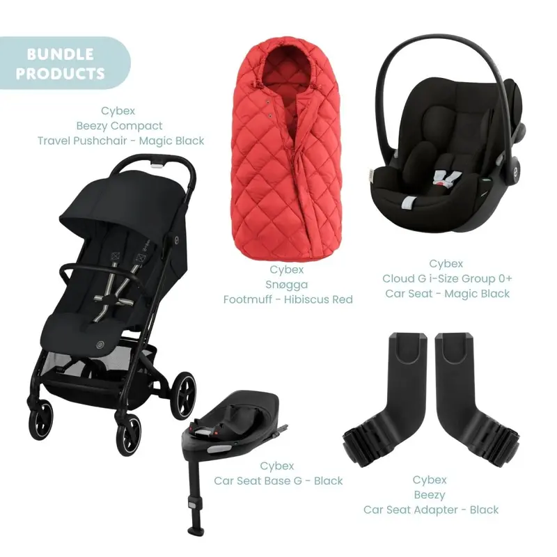 Cybex Beezy Compact Pushchair With Cloud G Car Seat & Base & Snøgga Footmuff Travel System Bundle - Magic Black 1
