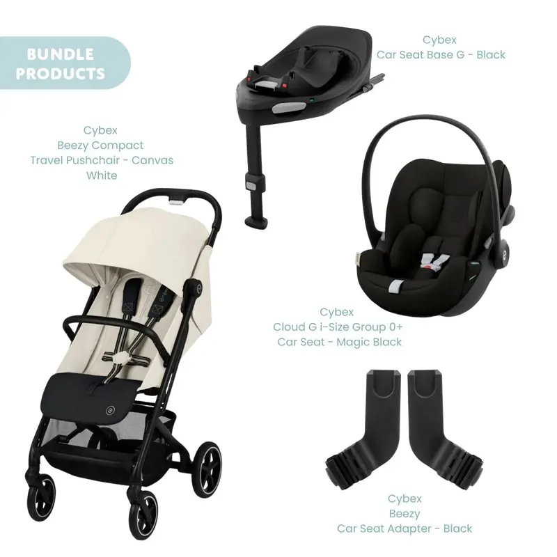 Cybex Beezy Compact Pushchair With Cloud G Car Seat & Base Travel System Bundle - Canvas White 1