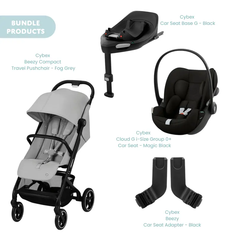 Cybex Beezy Compact Pushchair With Cloud G Car Seat & Base Travel System Bundle - Fog Grey 1