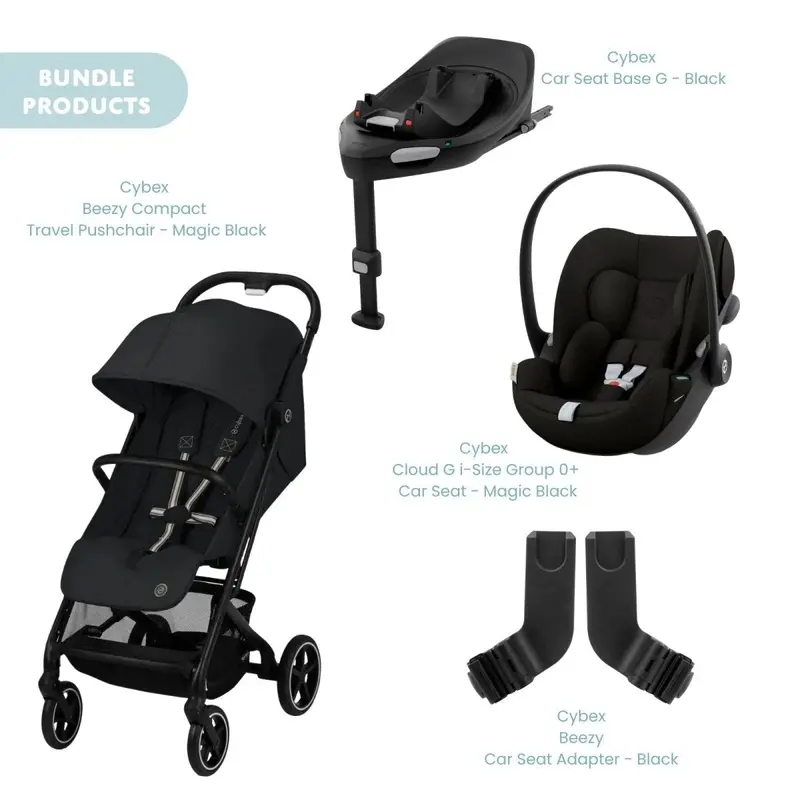 Cybex Beezy Compact Pushchair With Cloud G Car Seat & Base Travel System Bundle - Magic Black 1