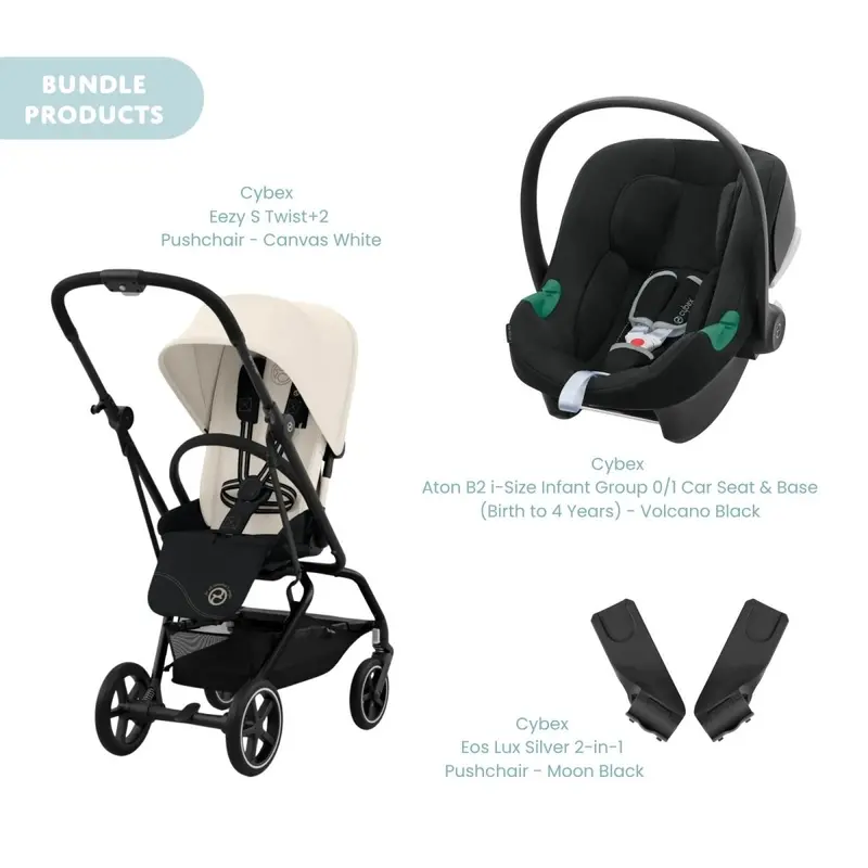 Cybex Eezy S Twist+2 Pushchair With Aton B2 Car Seat Travel System Bundle - Canvas White 1