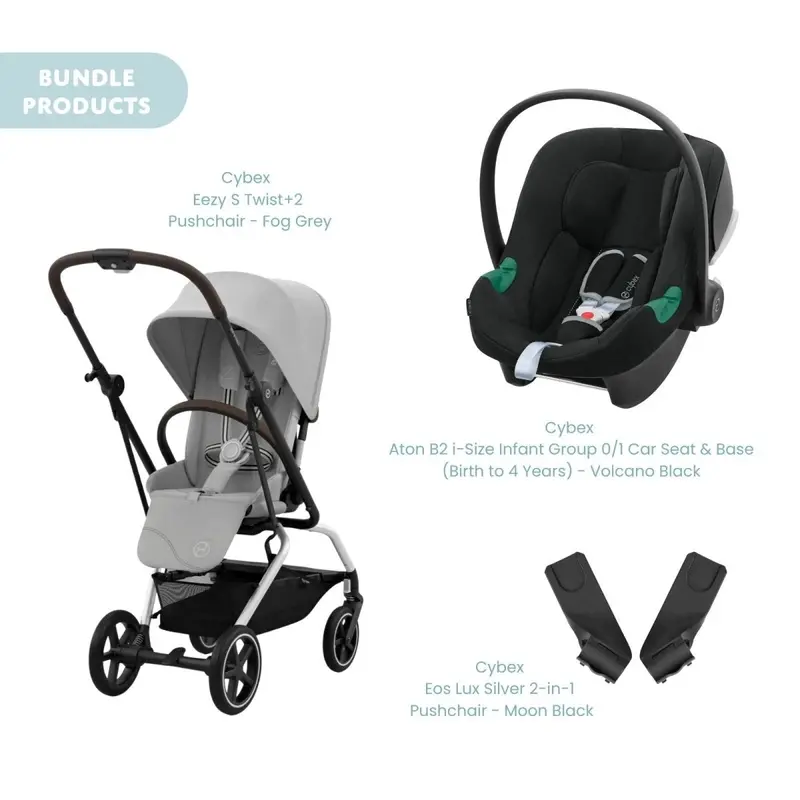 Cybex Eezy S Twist+2 Pushchair With Aton B2 Car Seat Travel System Bundle - Fog Grey 1