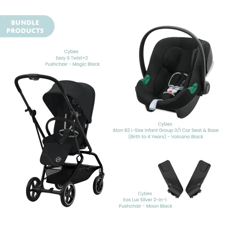 Cybex Eezy S Twist+2 Pushchair With Aton B2 Car Seat Travel System Bundle - Magic Black 1