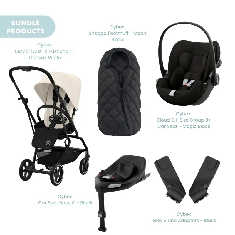 Cybex Eezy S Twist+2 Pushchair With Cloud G Car Seat & Base & Snøgga Footmuff Travel System Bundle - Canvas White 1