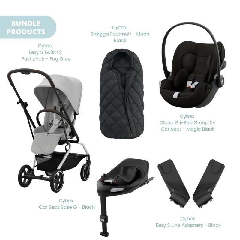 Cybex Eezy S Twist+2 Pushchair With Cloud G Car Seat & Base & Snøgga Footmuff Travel System Bundle - Fog Grey 1