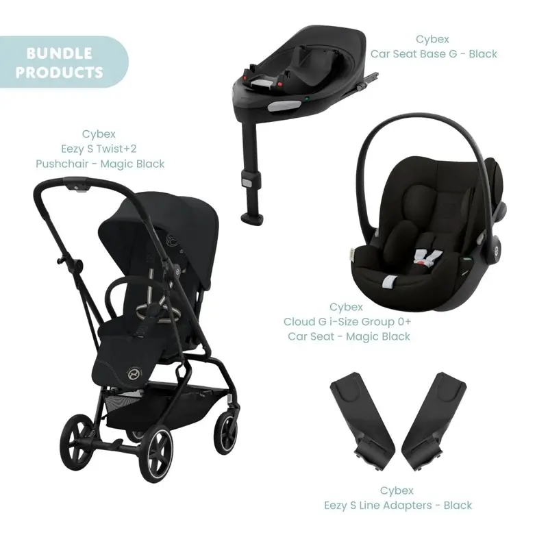 Cybex Eezy S Twist+2 Pushchair With Cloud G Car Seat & Base Travel System Bundle - Black 1