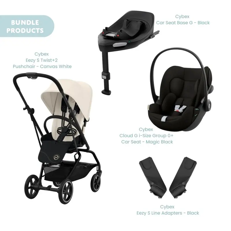Cybex Eezy S Twist+2 Pushchair With Cloud G Car Seat & Base Travel System Bundle - Canvas White 1