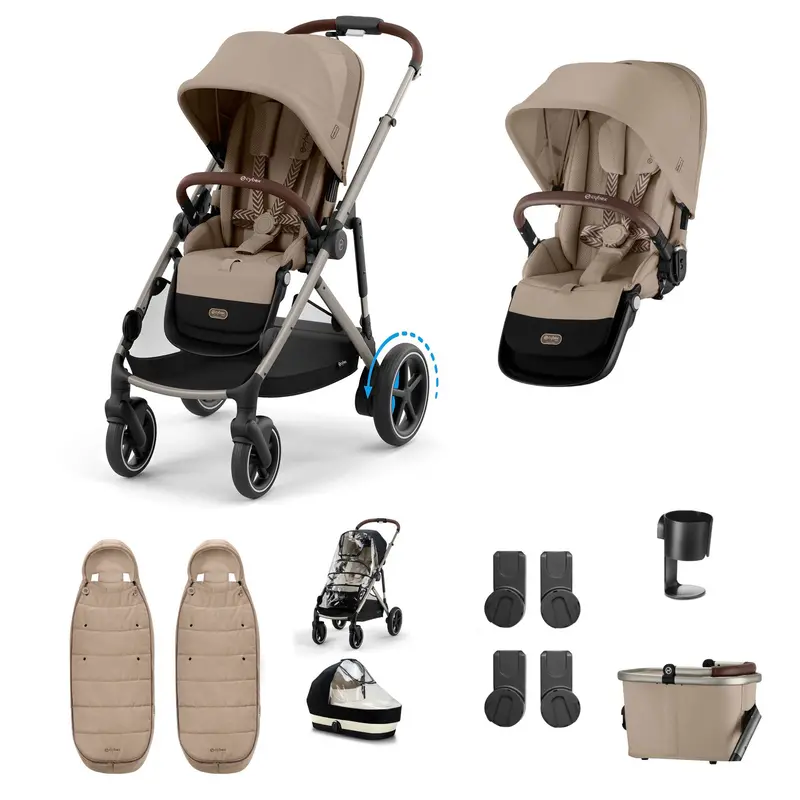 Cybex Egazelle S Twin Essential Pushchair Bundle In Almond Beige 1