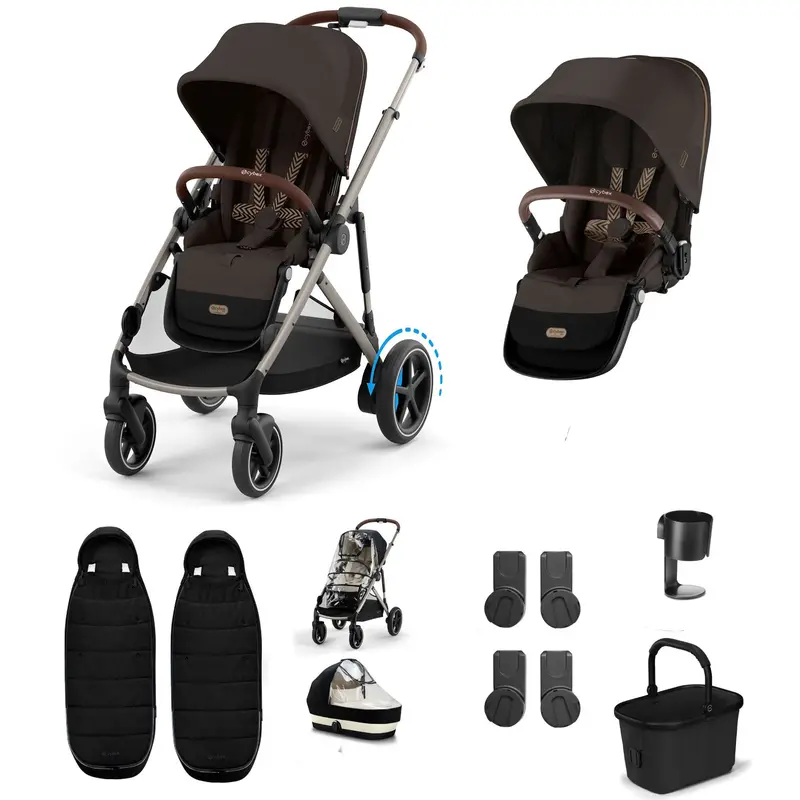 Cybex Egazelle S Twin Essential Pushchair Bundle In Chocolate Brown 1