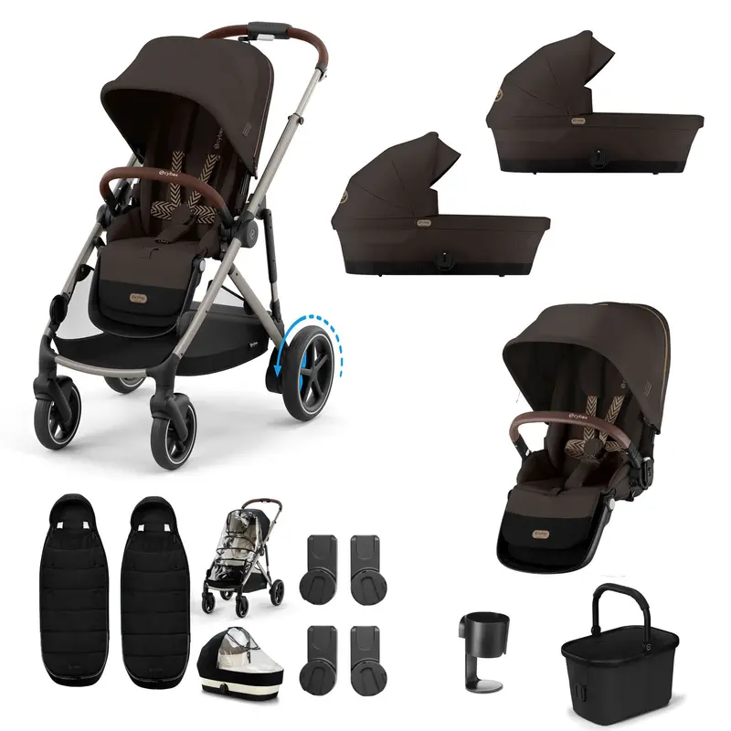 Cybex Egazelle S Twin Essential Pushchair Bundle In Chocolate Brown 2