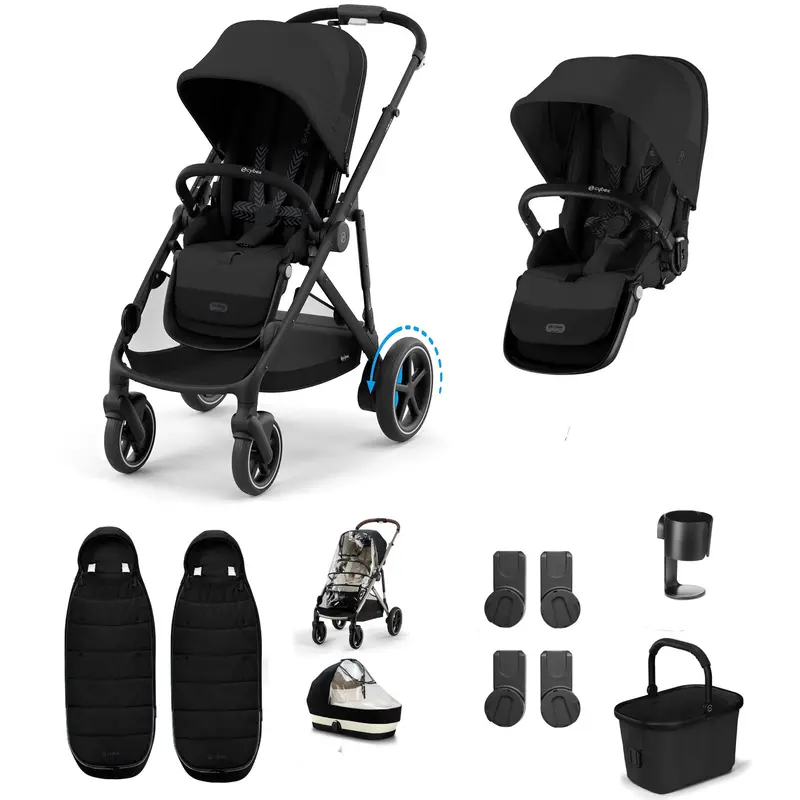 Cybex Egazelle S Twin Essential Pushchair Bundle In Moon Black 1