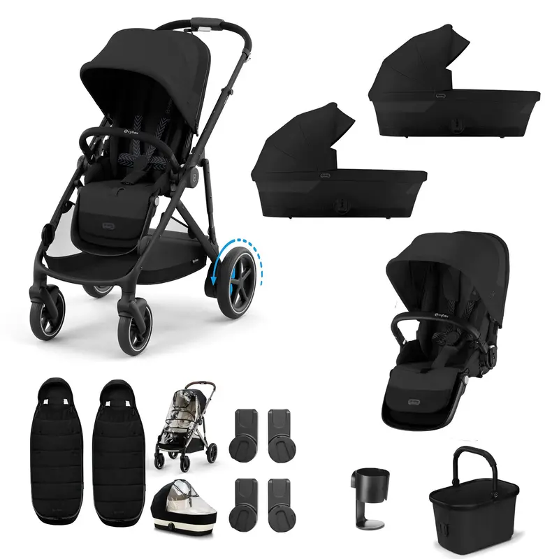 Cybex Egazelle S Twin Essential Pushchair Bundle In Moon Black 2