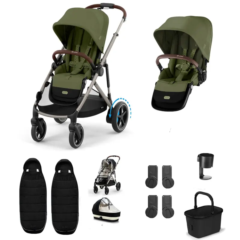 Cybex Egazelle S Twin Essential Pushchair Bundle In Moss Green 1