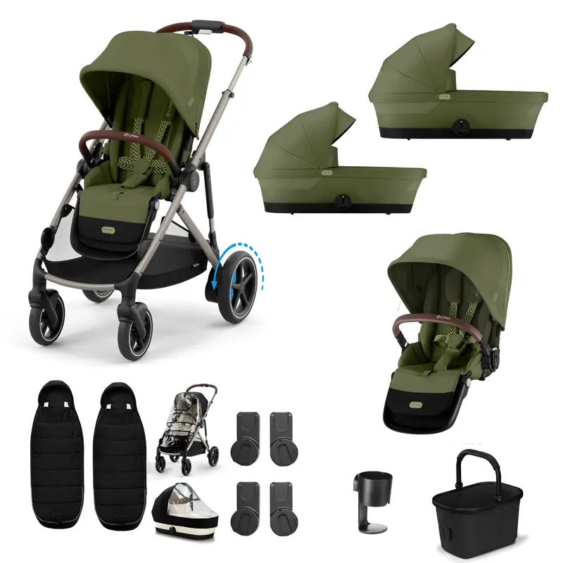 Cybex Egazelle S Twin Essential Pushchair Bundle In Moss Green 2