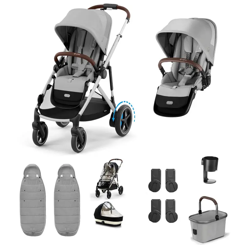 Cybex Egazelle S Twin Essential Pushchair Bundle In Stone Grey 1