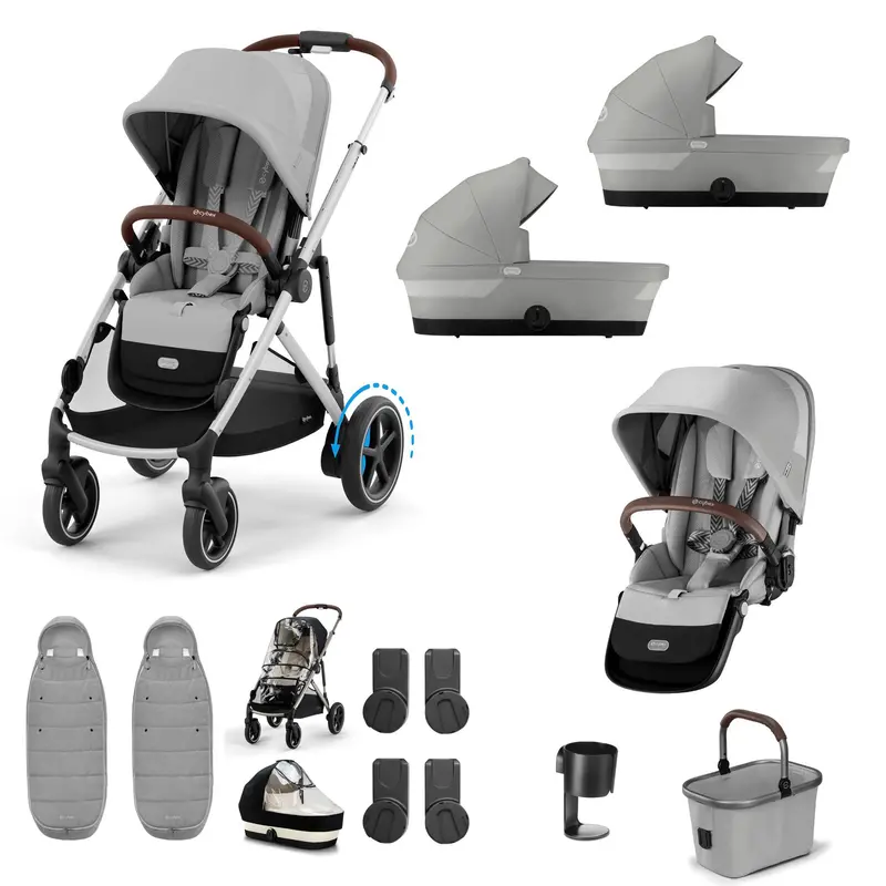 Cybex Egazelle S Twin Essential Pushchair Bundle In Stone Grey 2