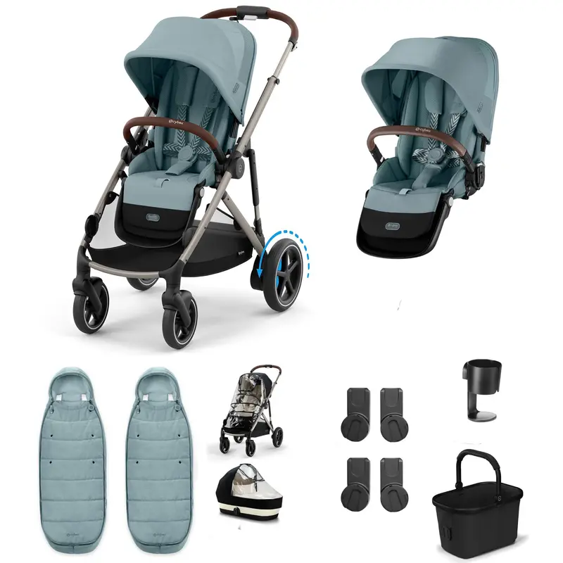 Cybex Egazelle S Twin Essential Pushchair Bundle In Stormy Blue 1