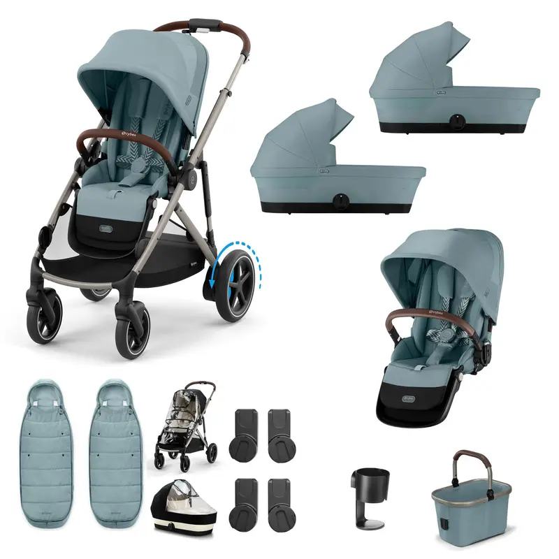 Cybex Egazelle S Twin Essential Pushchair Bundle In Stormy Blue 2
