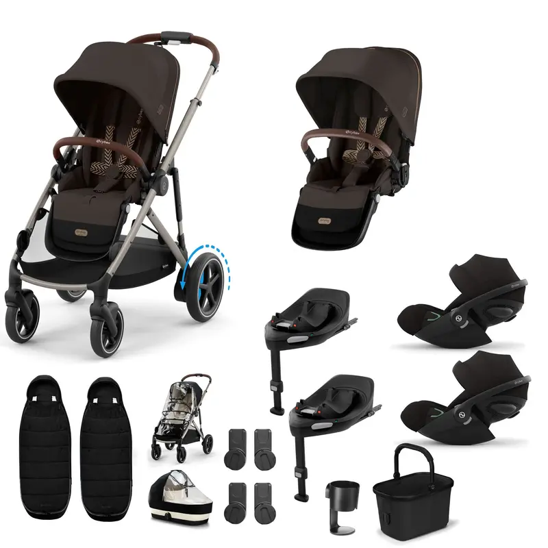 Cybex Egazelle S Twin Luxury Pushchair Bundle In Chocolate Brown 1