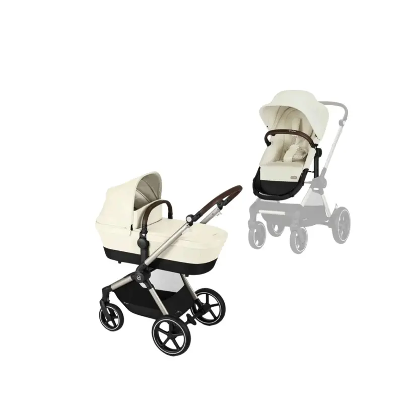 Cybex Eos Lux Silver 2-In-1 Pushchair With Cloud G Car Seat & Base & Snøgga Footmuff Travel System Bundle - Seashell Beige 2