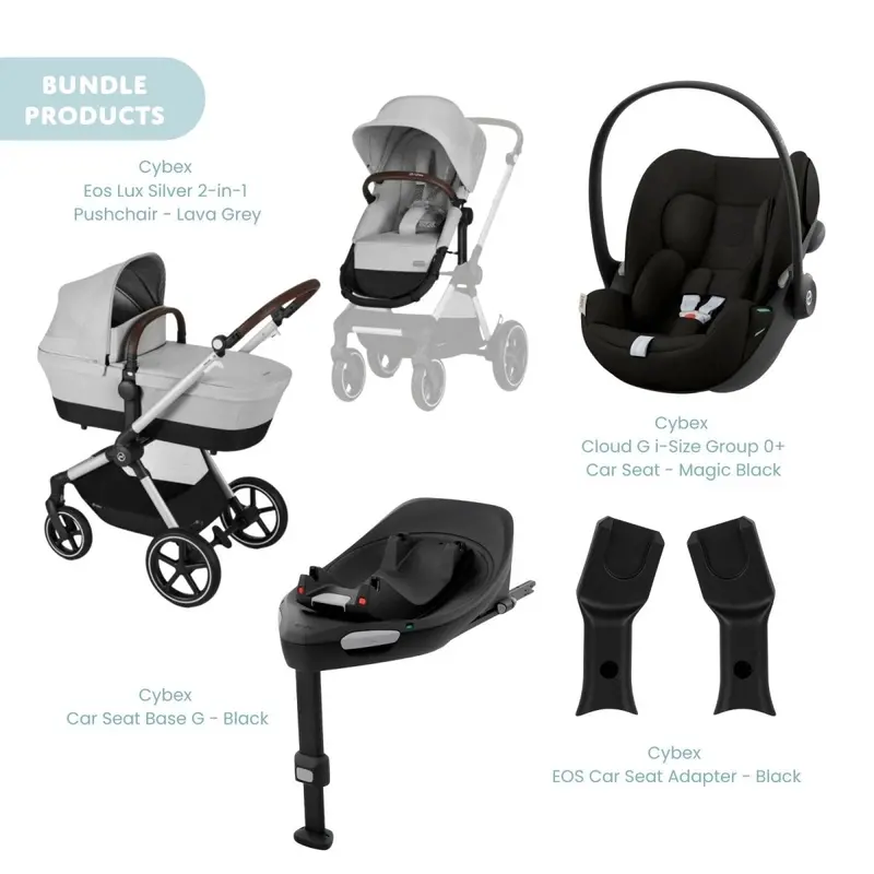Cybex Eos Lux Silver Pushchair With Cloud G Car Seat & Base Travel System Bundle - Lava Grey 1