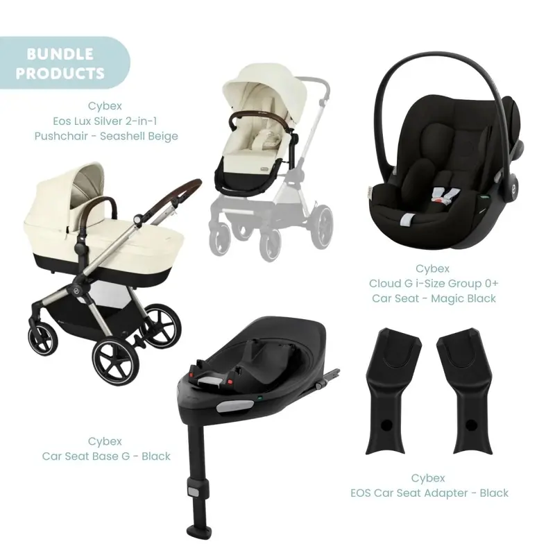 Cybex Eos Lux Silver Pushchair With Cloud G Car Seat & Base Travel System Bundle - Seashell Beige 1