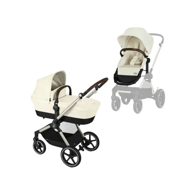 Cybex Eos Lux Silver Pushchair With Cloud G Car Seat & Base Travel System Bundle - Seashell Beige 2