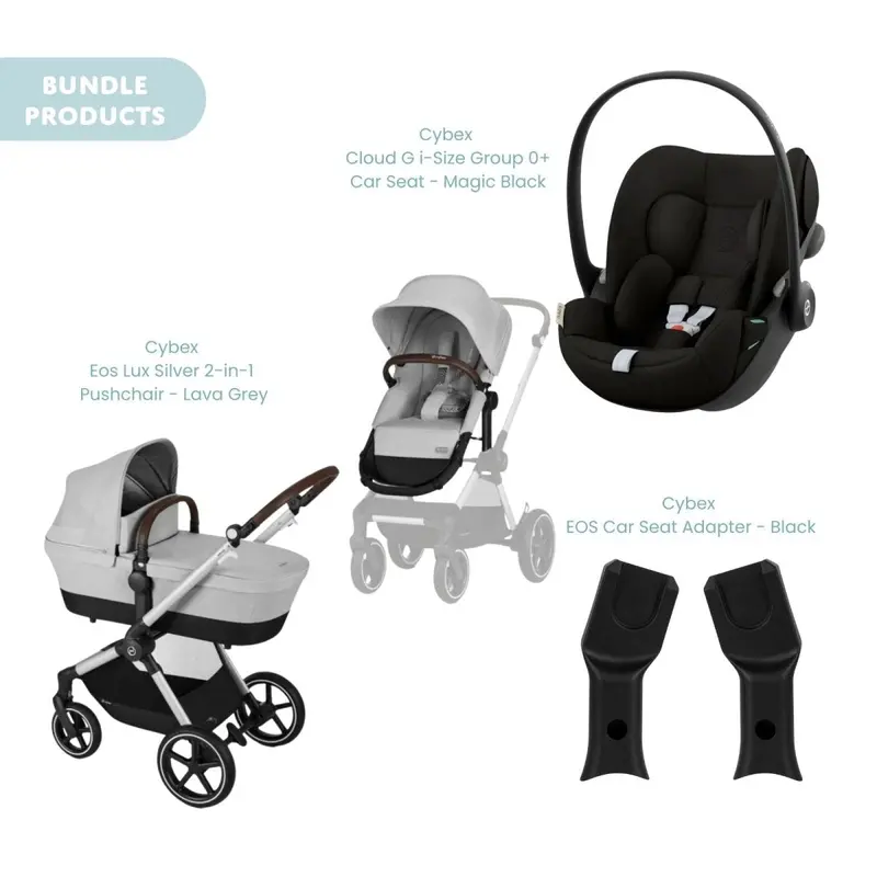 Cybex Eos Lux Silver Pushchair With Cloud G Car Seat Travel System Bundle - Lava Grey 1