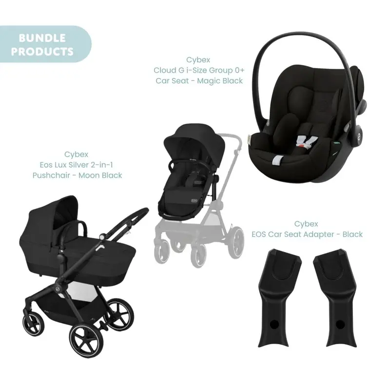 Cybex Eos Lux Silver Pushchair With Cloud G Car Seat Travel System Bundle - Moon Black 1