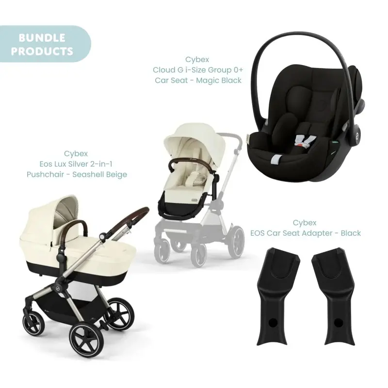 Cybex Eos Lux Silver Pushchair With Cloud G Car Seat Travel System Bundle - Seashell Beige 1