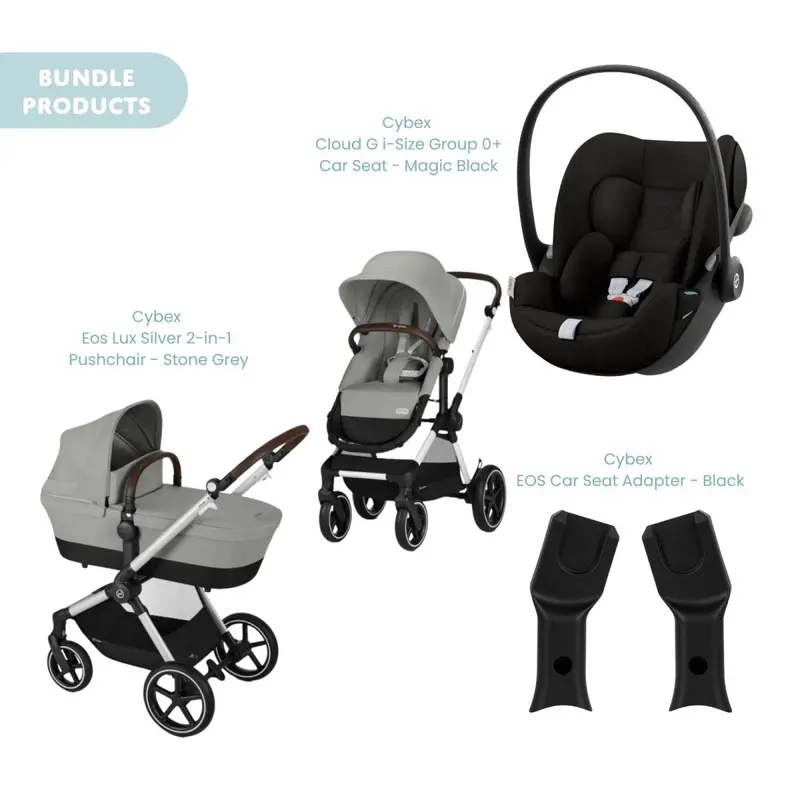 Cybex Eos Lux Silver Pushchair With Cloud G Car Seat Travel System Bundle - Stone Grey 1