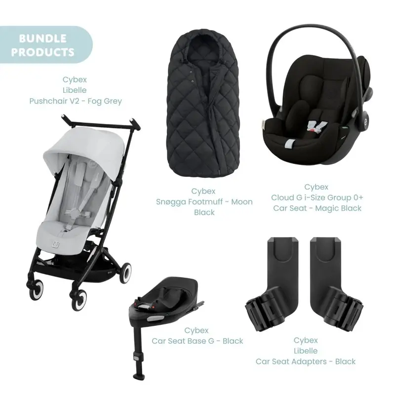 Cybex Eos Lux V2 Silver 2-In-1 Pushchair With Cloud G Car Seat & Base & Snøgga Footmuff Travel System Bundle - Fog Grey 1