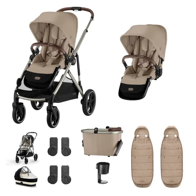 Cybex Gazelle S Twin Essential Pushchair Bundle In Almond Beige 1