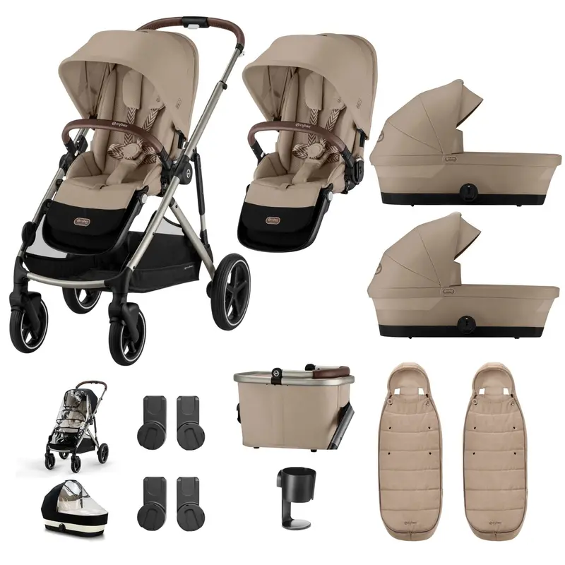 Cybex Gazelle S Twin Essential Pushchair Bundle In Almond Beige 2