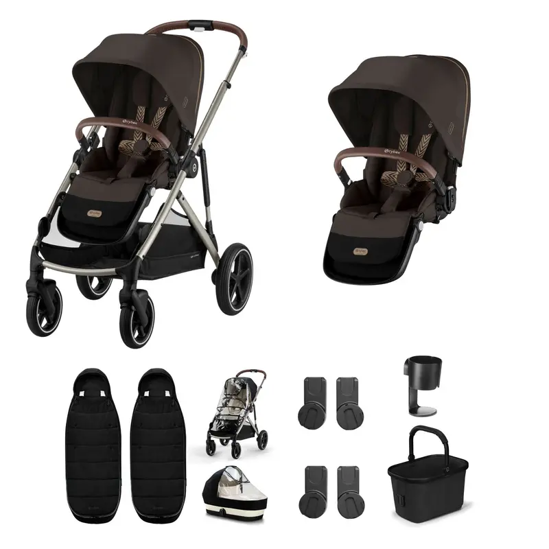 Cybex Gazelle S Twin Essential Pushchair Bundle In Chocolate Brown 1
