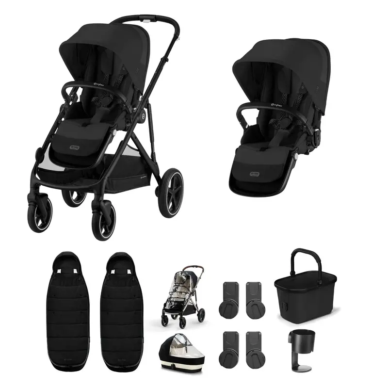 Cybex Gazelle S Twin Essential Pushchair Bundle In Moon Black 1