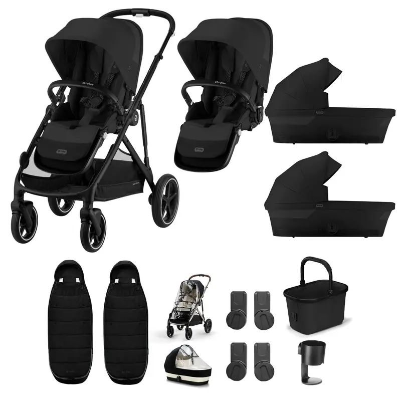 Cybex Gazelle S Twin Essential Pushchair Bundle In Moon Black 2