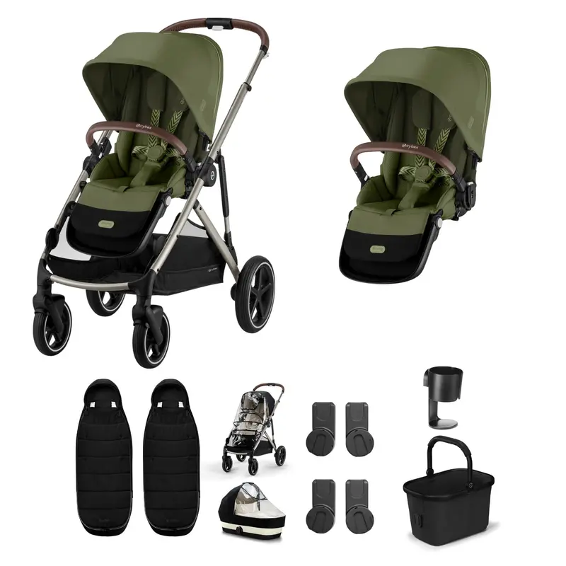 Cybex Gazelle S Twin Essential Pushchair Bundle In Moss Green 1