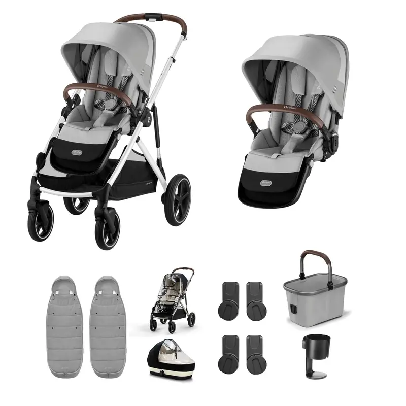 Cybex Gazelle S Twin Essential Pushchair Bundle In Stone Grey 1