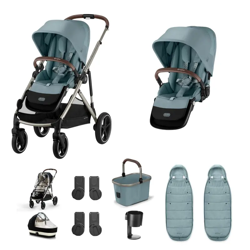 Cybex Gazelle S Twin Essential Pushchair Bundle In Stormy Blue 1