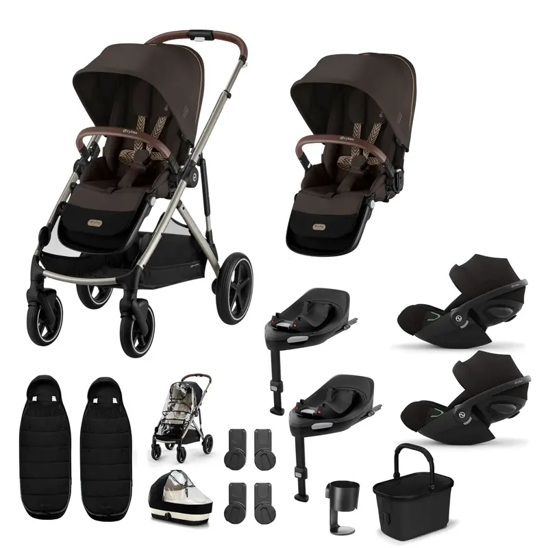 Cybex Gazelle S Twin Luxury Pushchair Bundle In Chocolate Brown 1
