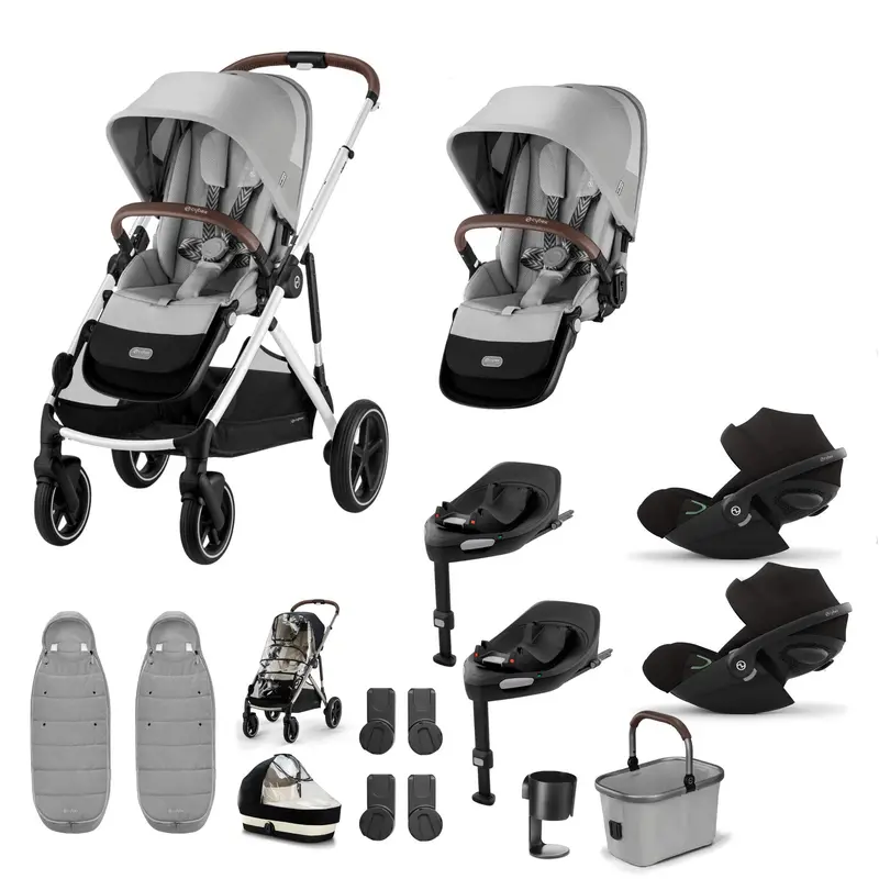 Cybex Gazelle S Twin Luxury Pushchair Bundle In Stone Grey 1