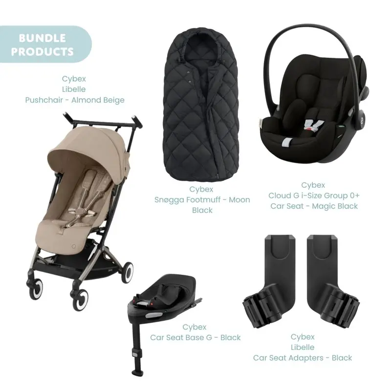 Cybex Libelle Pushchair With Cloud G Car Seat & Base & Snøgga Footmuff Travel System Bundle - Almond Beige 1