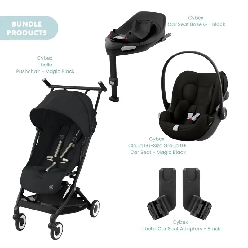 Cybex Libelle Pushchair With Cloud G Car Seat & Base Travel System Bundle - Magic Black 1