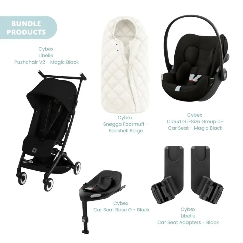 Cybex Libelle V2 Pushchair With Cloud G Car Seat & Base & Snøgga Footmuff Travel System Bundle - Magic Black 1