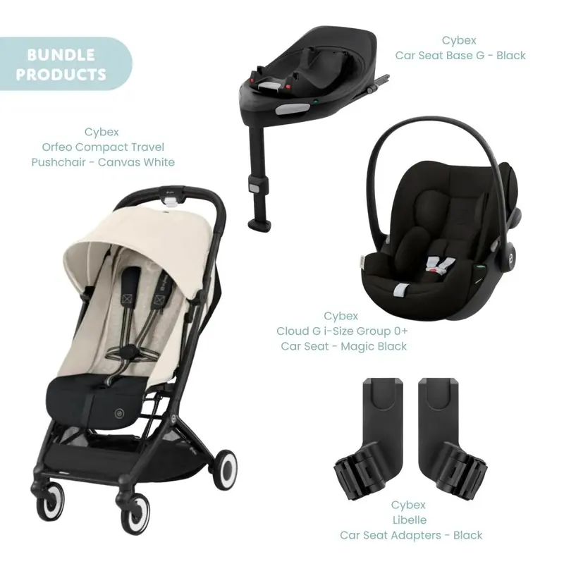 Cybex Orfeo Compact Pushchair With Cloud G Car Seat & Base Travel System Bundle - Canvas White 1