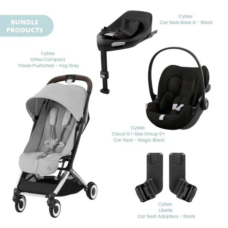 Cybex Orfeo Compact Pushchair With Cloud G Car Seat & Base Travel System Bundle - Fog Grey 1