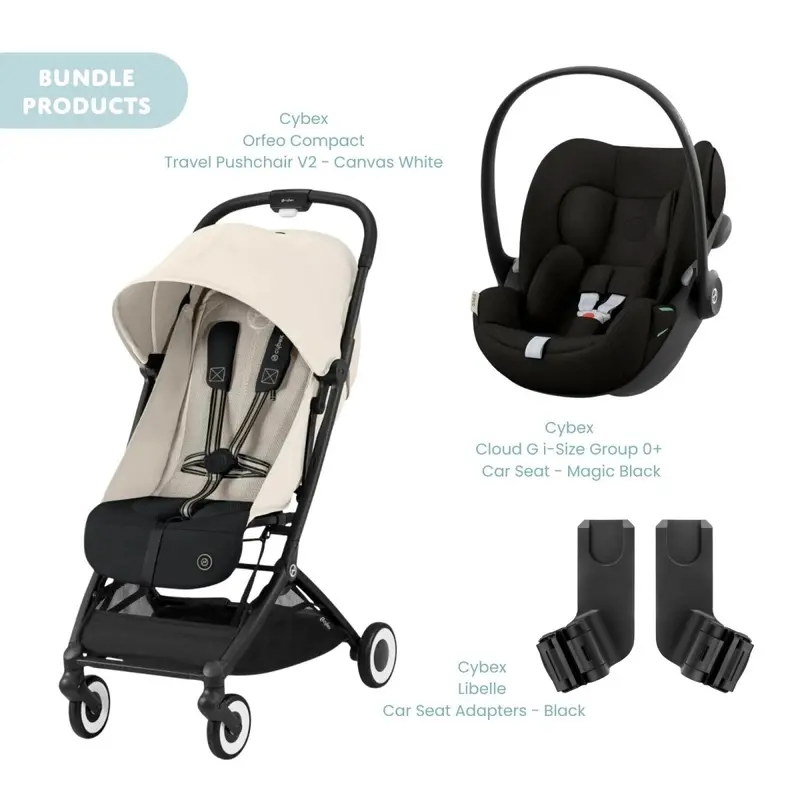 Cybex Orfeo Compact Pushchair With Cloud G Car Seat Travel System Bundle - Canvas White 1